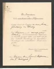 k.k. naturhistorisches Hofmuseum, Intendanzakten 1885-1896 (Hauer), Aktenzahl Z.559/1889, Seite 1